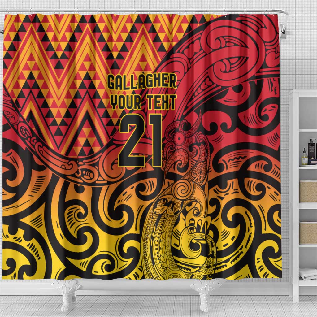 New Zealand Rangatira Custom Shower Curtain Red and Gold Niho Taniwha Maori Tribal LT9 - Polynesian Pride