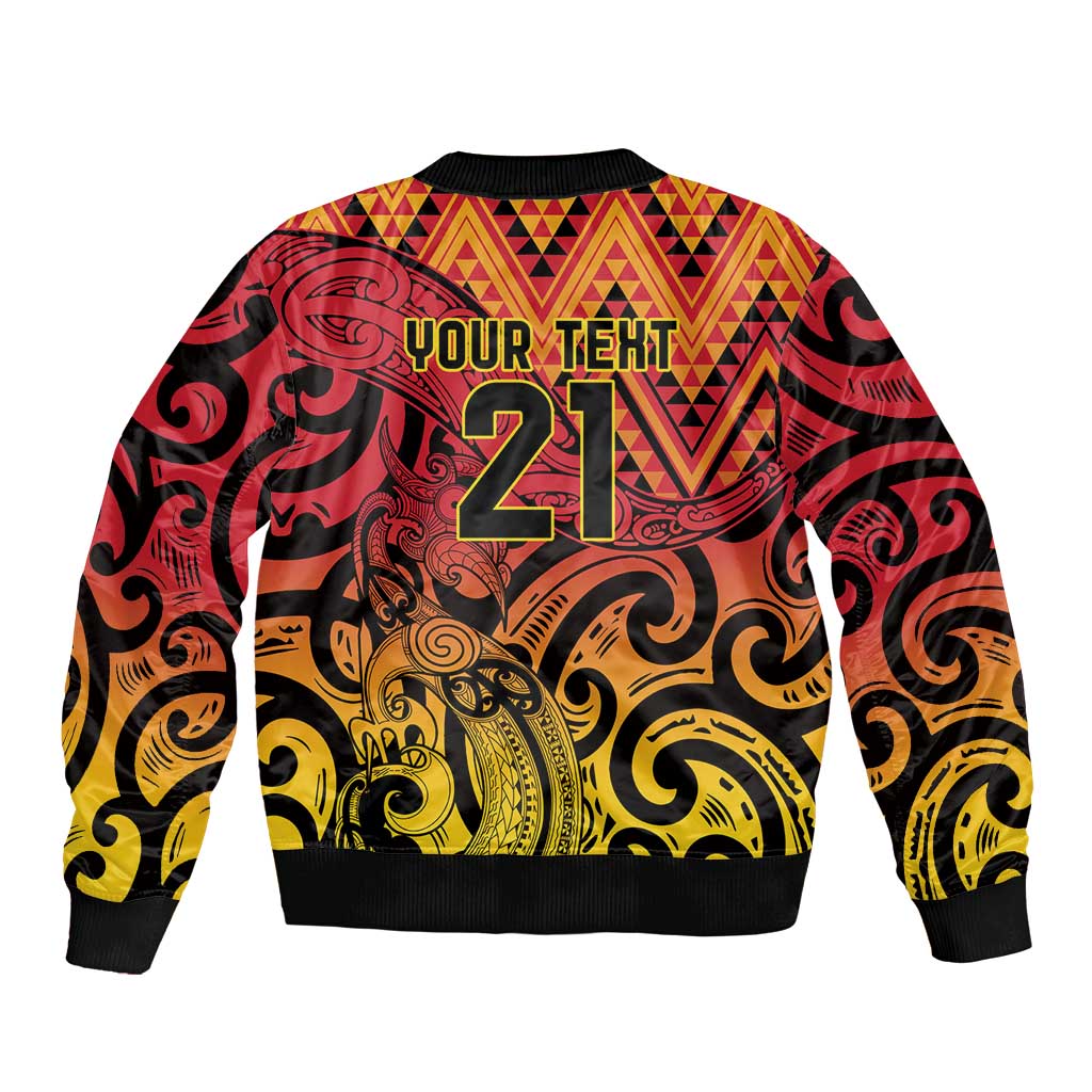 New Zealand Rangatira Custom Sleeve Zip Bomber Jacket Red and Gold Niho Taniwha Maori Tribal LT9 - Polynesian Pride