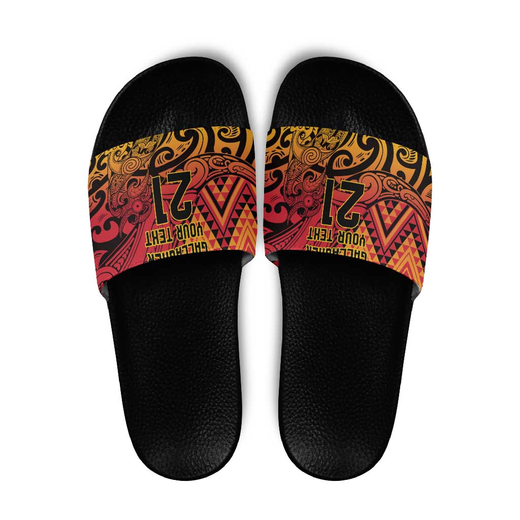 New Zealand Rangatira Custom Slide Sandals Red and Gold Niho Taniwha Maori Tribal LT9 Gold - Polynesian Pride