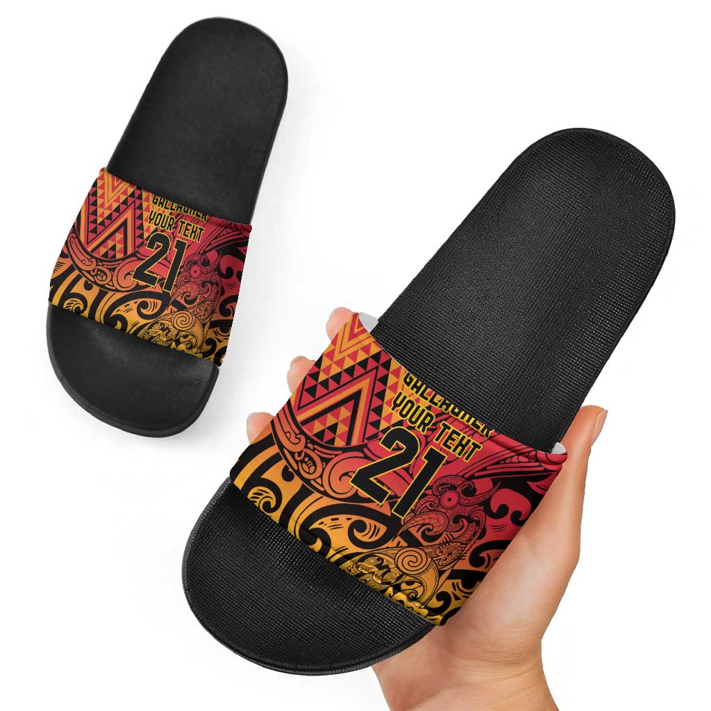 New Zealand Rangatira Custom Slide Sandals Red and Gold Niho Taniwha Maori Tribal LT9 - Polynesian Pride