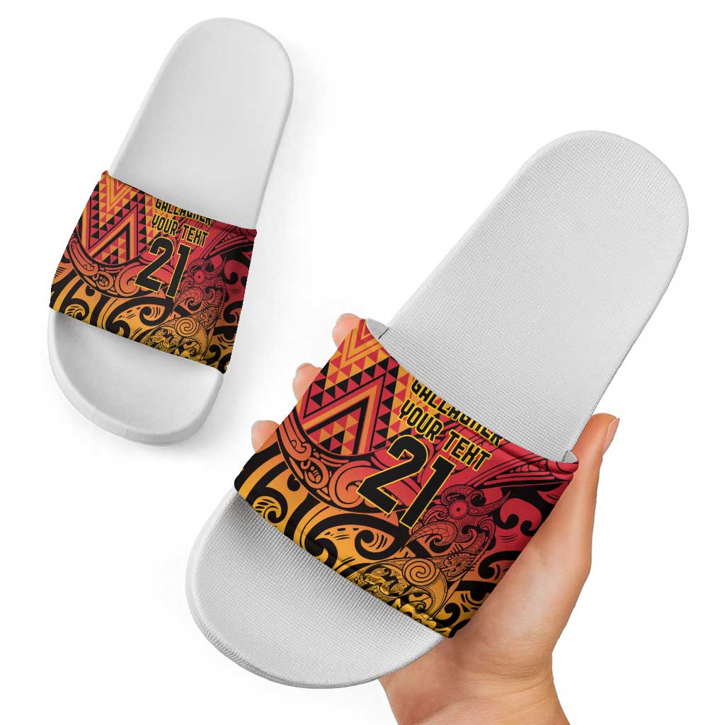 New Zealand Rangatira Custom Slide Sandals Red and Gold Niho Taniwha Maori Tribal LT9 - Polynesian Pride