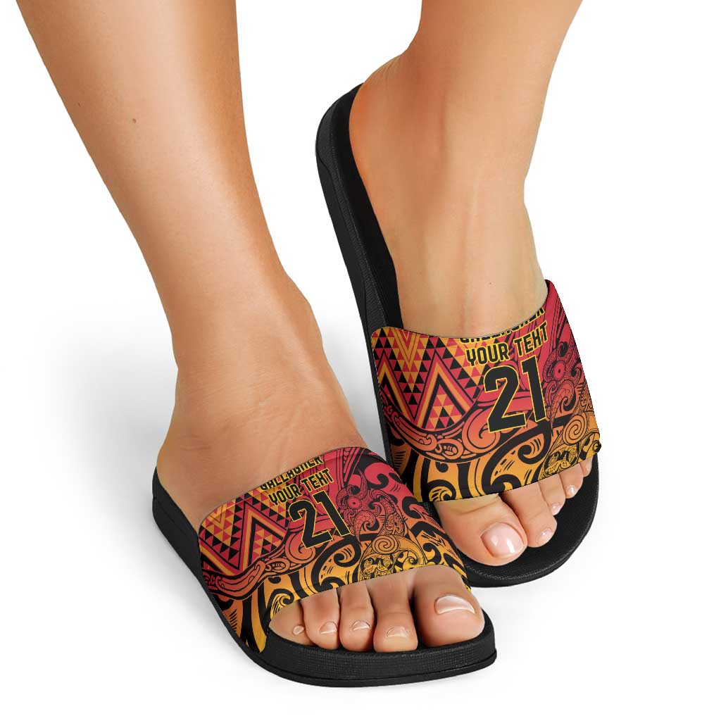 New Zealand Rangatira Custom Slide Sandals Red and Gold Niho Taniwha Maori Tribal LT9 - Polynesian Pride