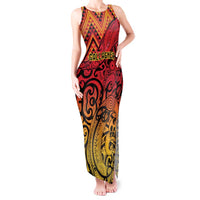 New Zealand Rangatira Custom Tank Maxi Dress Red and Gold Niho Taniwha Maori Tribal LT9 Women Gold - Polynesian Pride