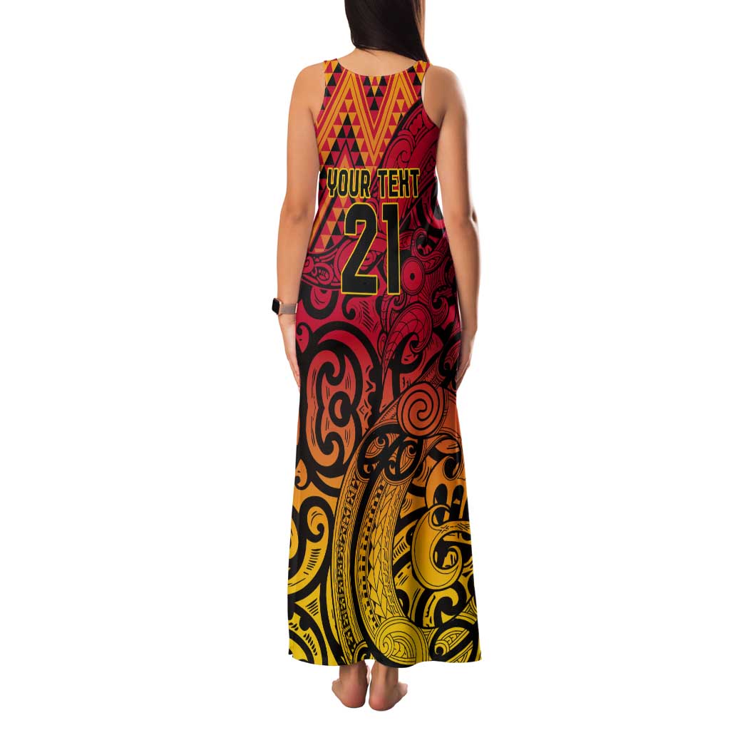 New Zealand Rangatira Custom Tank Maxi Dress Red and Gold Niho Taniwha Maori Tribal LT9 - Polynesian Pride