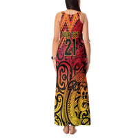 New Zealand Rangatira Custom Tank Maxi Dress Red and Gold Niho Taniwha Maori Tribal LT9 - Polynesian Pride