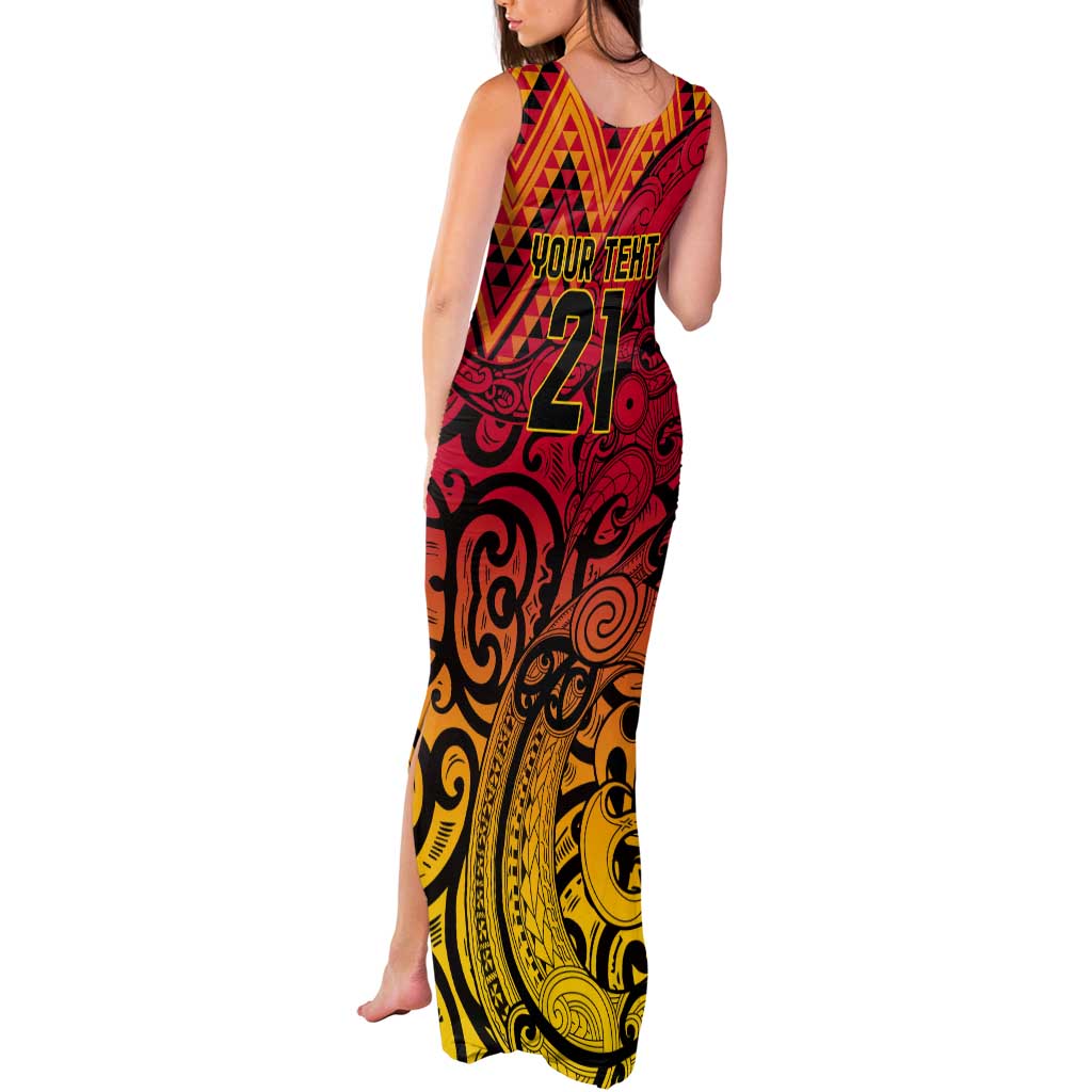 New Zealand Rangatira Custom Tank Maxi Dress Red and Gold Niho Taniwha Maori Tribal LT9 - Polynesian Pride