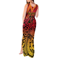 New Zealand Rangatira Custom Tank Maxi Dress Red and Gold Niho Taniwha Maori Tribal LT9 - Polynesian Pride