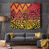 New Zealand Rangatira Custom Tapestry Red and Gold Niho Taniwha Maori Tribal LT9 Gold - Polynesian Pride