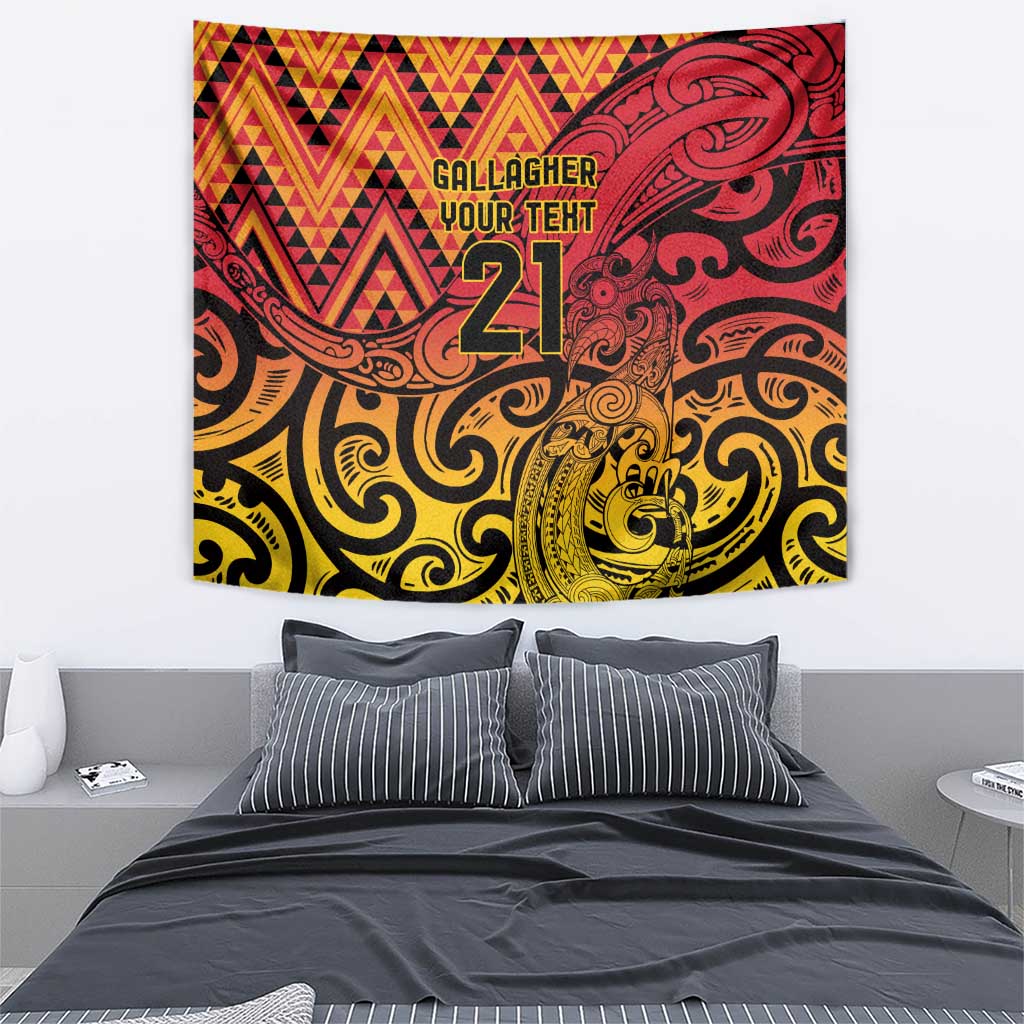 New Zealand Rangatira Custom Tapestry Red and Gold Niho Taniwha Maori Tribal LT9 - Polynesian Pride