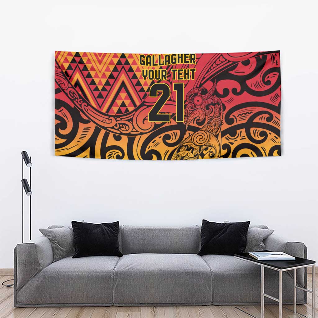 New Zealand Rangatira Custom Tapestry Red and Gold Niho Taniwha Maori Tribal LT9 - Polynesian Pride