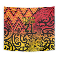New Zealand Rangatira Custom Tapestry Red and Gold Niho Taniwha Maori Tribal LT9 - Polynesian Pride