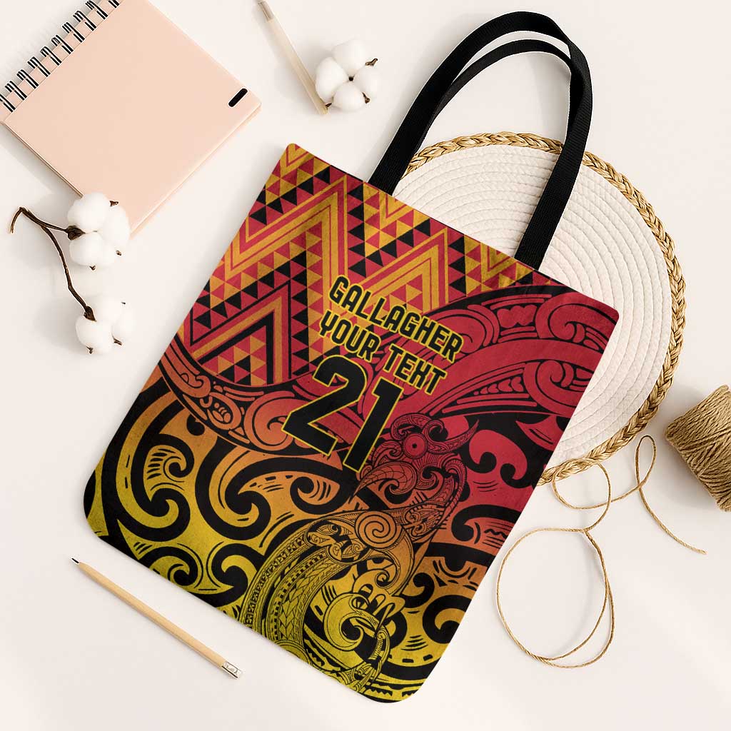 New Zealand Rangatira Custom Tote Bag Red and Gold Niho Taniwha Maori Tribal LT9 Black Strap One Size Gold - Polynesian Pride