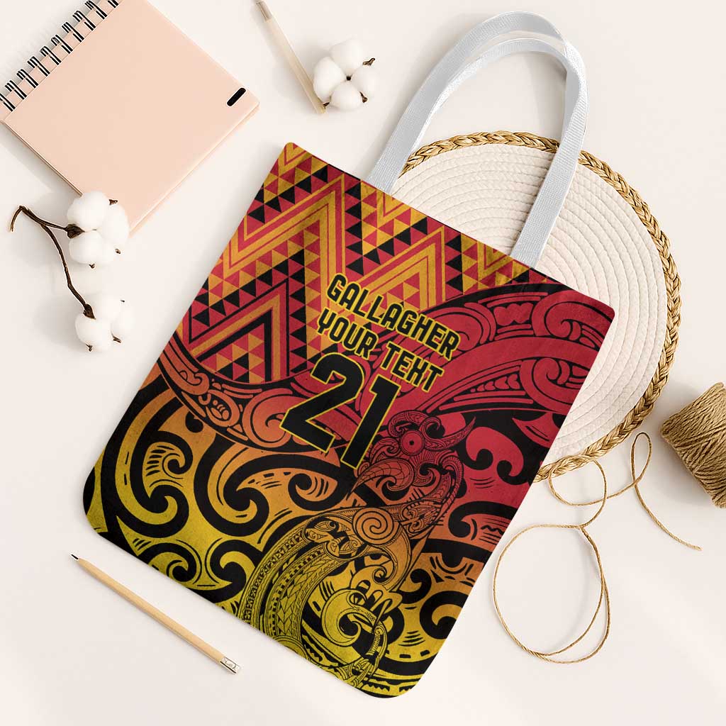New Zealand Rangatira Custom Tote Bag Red and Gold Niho Taniwha Maori Tribal LT9 White Strap One Size Gold - Polynesian Pride
