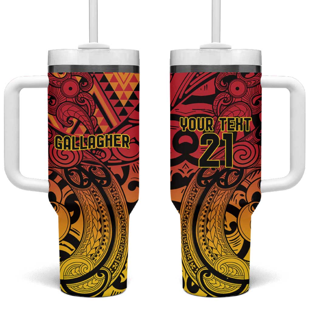 New Zealand Rangatira Custom Tumbler With Handle Red and Gold Niho Taniwha Maori Tribal LT9 One Size: 40 oz Gold - Polynesian Pride