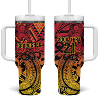 New Zealand Rangatira Custom Tumbler With Handle Red and Gold Niho Taniwha Maori Tribal LT9 One Size: 40 oz Gold - Polynesian Pride