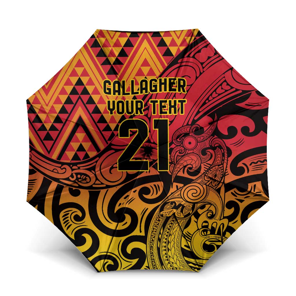 New Zealand Rangatira Custom Umbrella Red and Gold Niho Taniwha Maori Tribal LT9 One Size Folded 11.42 inch Opened Diameter 37.4 inch Gold - Polynesian Pride