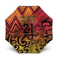New Zealand Rangatira Custom Umbrella Red and Gold Niho Taniwha Maori Tribal LT9 One Size Folded 11.42 inch Opened Diameter 37.4 inch Gold - Polynesian Pride