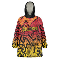 New Zealand Rangatira Custom Wearable Blanket Hoodie Red and Gold Niho Taniwha Maori Tribal LT9 One Size Gold - Polynesian Pride