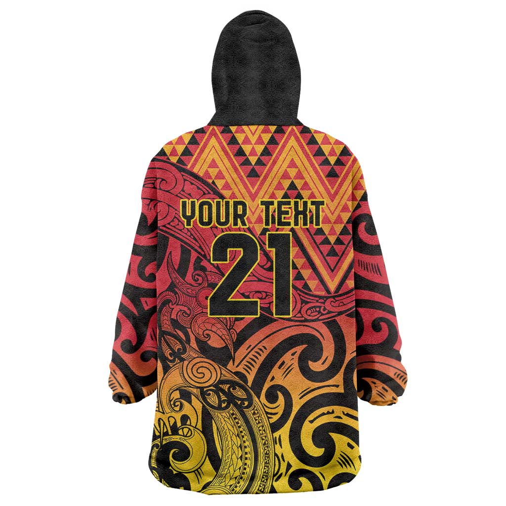 New Zealand Rangatira Custom Wearable Blanket Hoodie Red and Gold Niho Taniwha Maori Tribal LT9 - Polynesian Pride