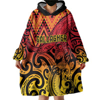 New Zealand Rangatira Custom Wearable Blanket Hoodie Red and Gold Niho Taniwha Maori Tribal LT9 - Polynesian Pride