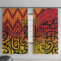 New Zealand Rangatira Custom Window Curtain Red and Gold Niho Taniwha Maori Tribal LT9 With Hooks Gold - Polynesian Pride