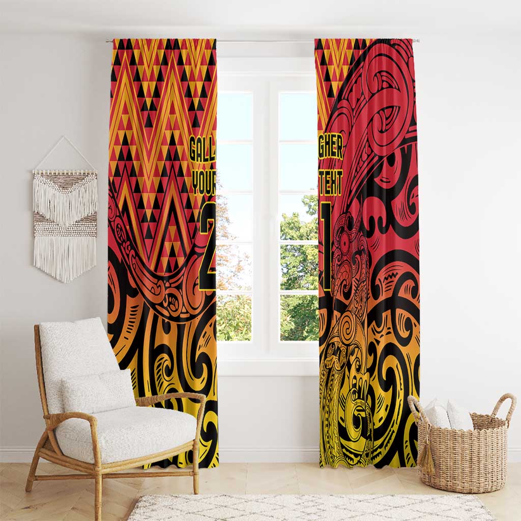 New Zealand Rangatira Custom Window Curtain Red and Gold Niho Taniwha Maori Tribal LT9 - Polynesian Pride