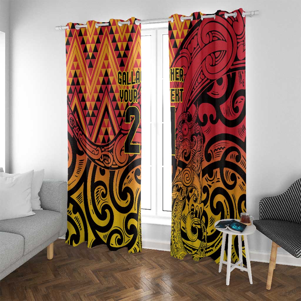 New Zealand Rangatira Custom Window Curtain Red and Gold Niho Taniwha Maori Tribal LT9 With Grommets Gold - Polynesian Pride