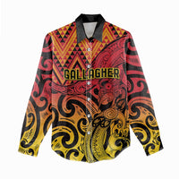 New Zealand Rangatira Custom Women Casual Shirt Red and Gold Niho Taniwha Maori Tribal