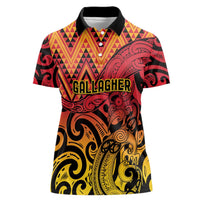 New Zealand Rangatira Custom Women Polo Shirt Red and Gold Niho Taniwha Maori Tribal LT9 Female Gold - Polynesian Pride