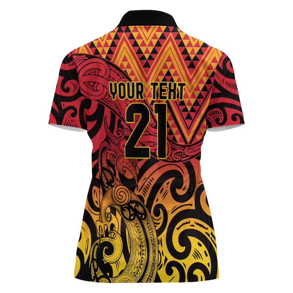 New Zealand Rangatira Custom Women Polo Shirt Red and Gold Niho Taniwha Maori Tribal LT9 - Polynesian Pride