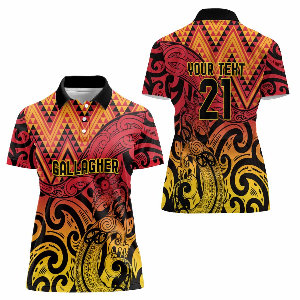 New Zealand Rangatira Custom Women Polo Shirt Red and Gold Niho Taniwha Maori Tribal LT9 - Polynesian Pride