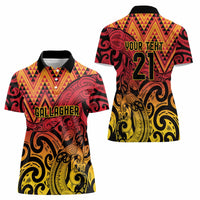 New Zealand Rangatira Custom Women Polo Shirt Red and Gold Niho Taniwha Maori Tribal LT9 - Polynesian Pride