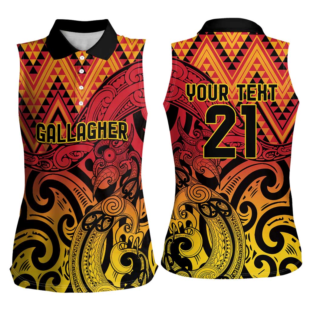 New Zealand Rangatira Custom Women Sleeveless Polo Shirt Red and Gold Niho Taniwha Maori Tribal LT9 - Polynesian Pride