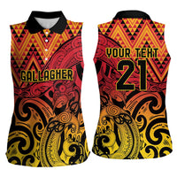 New Zealand Rangatira Custom Women Sleeveless Polo Shirt Red and Gold Niho Taniwha Maori Tribal LT9 - Polynesian Pride