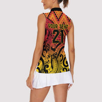 New Zealand Rangatira Custom Women Sleeveless Polo Shirt Red and Gold Niho Taniwha Maori Tribal LT9 - Polynesian Pride