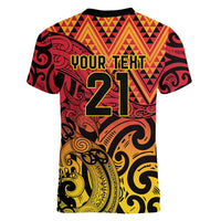 New Zealand Rangatira Custom Women V-Neck T-Shirt Red and Gold Niho Taniwha Maori Tribal LT9 - Polynesian Pride