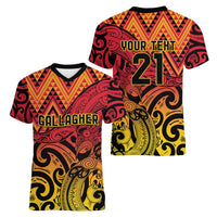 New Zealand Rangatira Custom Women V-Neck T-Shirt Red and Gold Niho Taniwha Maori Tribal LT9 - Polynesian Pride