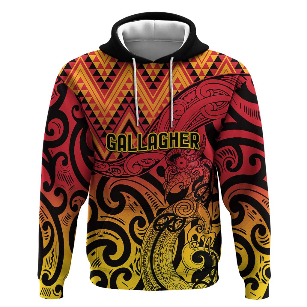 New Zealand Rangatira Custom Zip Hoodie Red and Gold Niho Taniwha Maori Tribal LT9 Pullover Hoodie Gold - Polynesian Pride