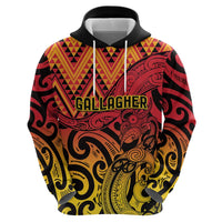 New Zealand Rangatira Custom Zip Hoodie Red and Gold Niho Taniwha Maori Tribal LT9 - Polynesian Pride