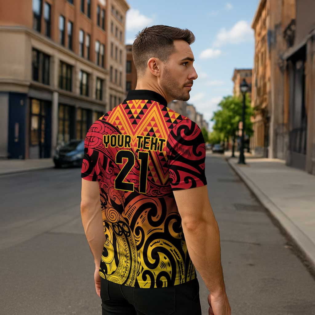 New Zealand Rangatira Custom Zipper Polo Shirt Red and Gold Niho Taniwha Maori Tribal LT9 - Polynesian Pride