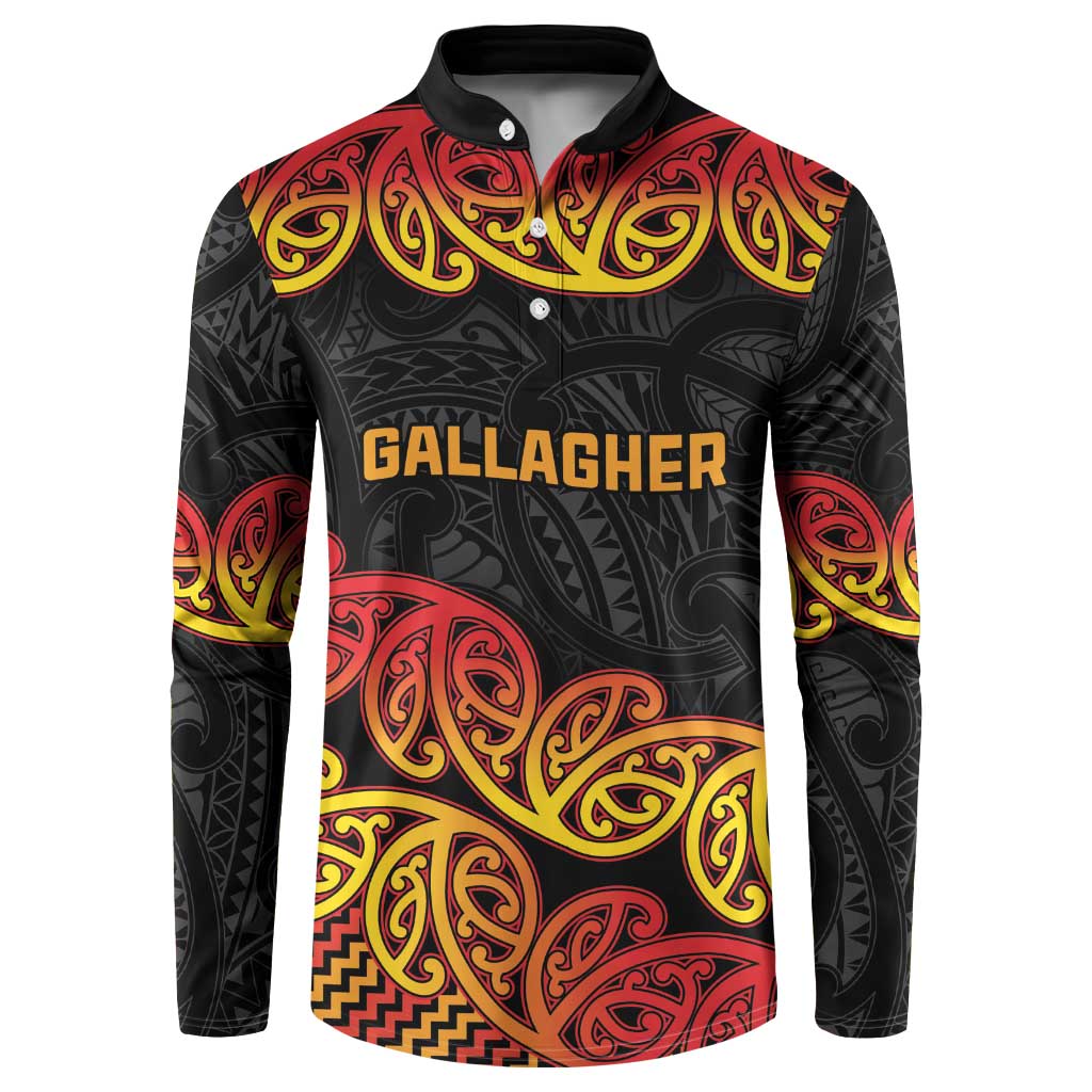 New Zealand Rugby Pacific Custom Button Sweatshirt Rangatira Maori Kowhaiwhai Pattern LT9 Gold - Polynesian Pride