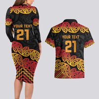 New Zealand Rugby Pacific Custom Couples Matching Long Sleeve Bodycon Dress and Hawaiian Shirt Rangatira Maori Kowhaiwhai Pattern LT9 - Polynesian Pride