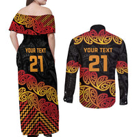 New Zealand Rugby Pacific Custom Couples Matching Off Shoulder Maxi Dress and Long Sleeve Button Shirt Rangatira Maori Kowhaiwhai Pattern LT9 - Polynesian Pride