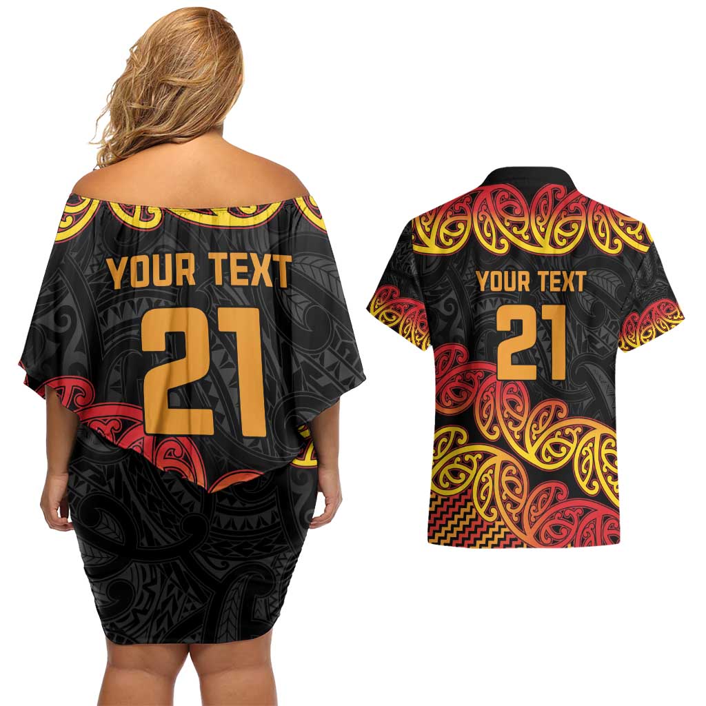 New Zealand Rugby Pacific Custom Couples Matching Off Shoulder Short Dress and Hawaiian Shirt Rangatira Maori Kowhaiwhai Pattern LT9 - Polynesian Pride