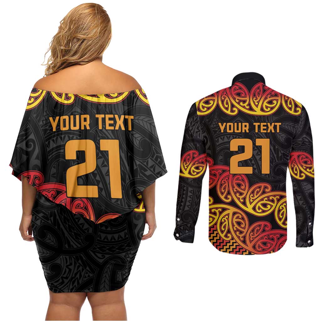 New Zealand Rugby Pacific Custom Couples Matching Off Shoulder Short Dress and Long Sleeve Button Shirt Rangatira Maori Kowhaiwhai Pattern LT9 - Polynesian Pride
