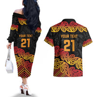 New Zealand Rugby Pacific Custom Couples Matching Off The Shoulder Long Sleeve Dress and Hawaiian Shirt Rangatira Maori Kowhaiwhai Pattern LT9 - Polynesian Pride