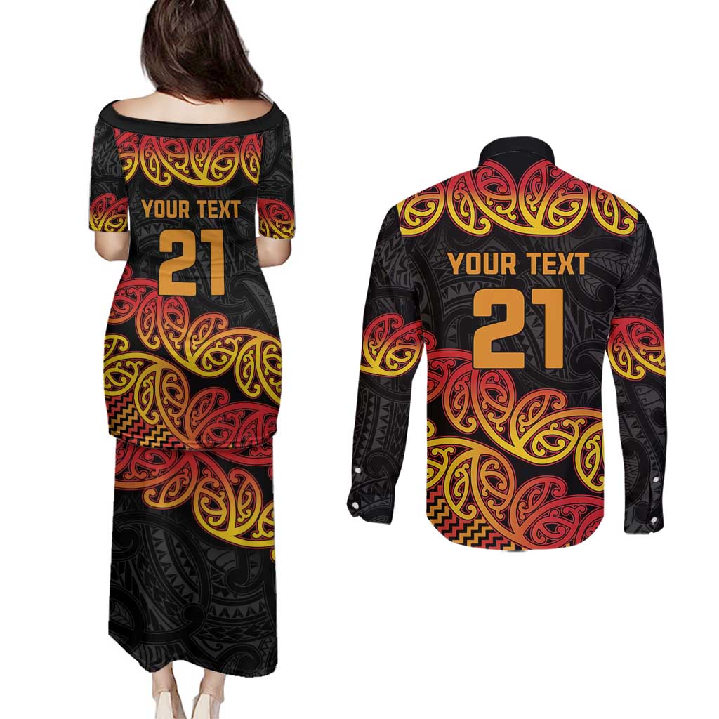 New Zealand Rugby Pacific Custom Couples Matching Puletasi and Long Sleeve Button Shirt Rangatira Maori Kowhaiwhai Pattern LT9 - Polynesian Pride