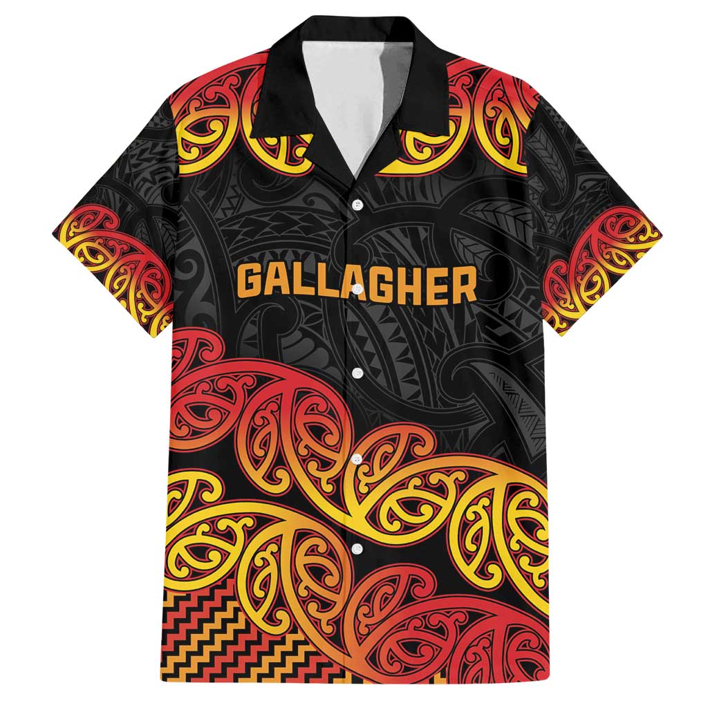 New Zealand Rugby Pacific Custom Family Matching Long Sleeve Bodycon Dress and Hawaiian Shirt Rangatira Maori Kowhaiwhai Pattern LT9 Dad's Shirt - Short Sleeve Gold - Polynesian Pride