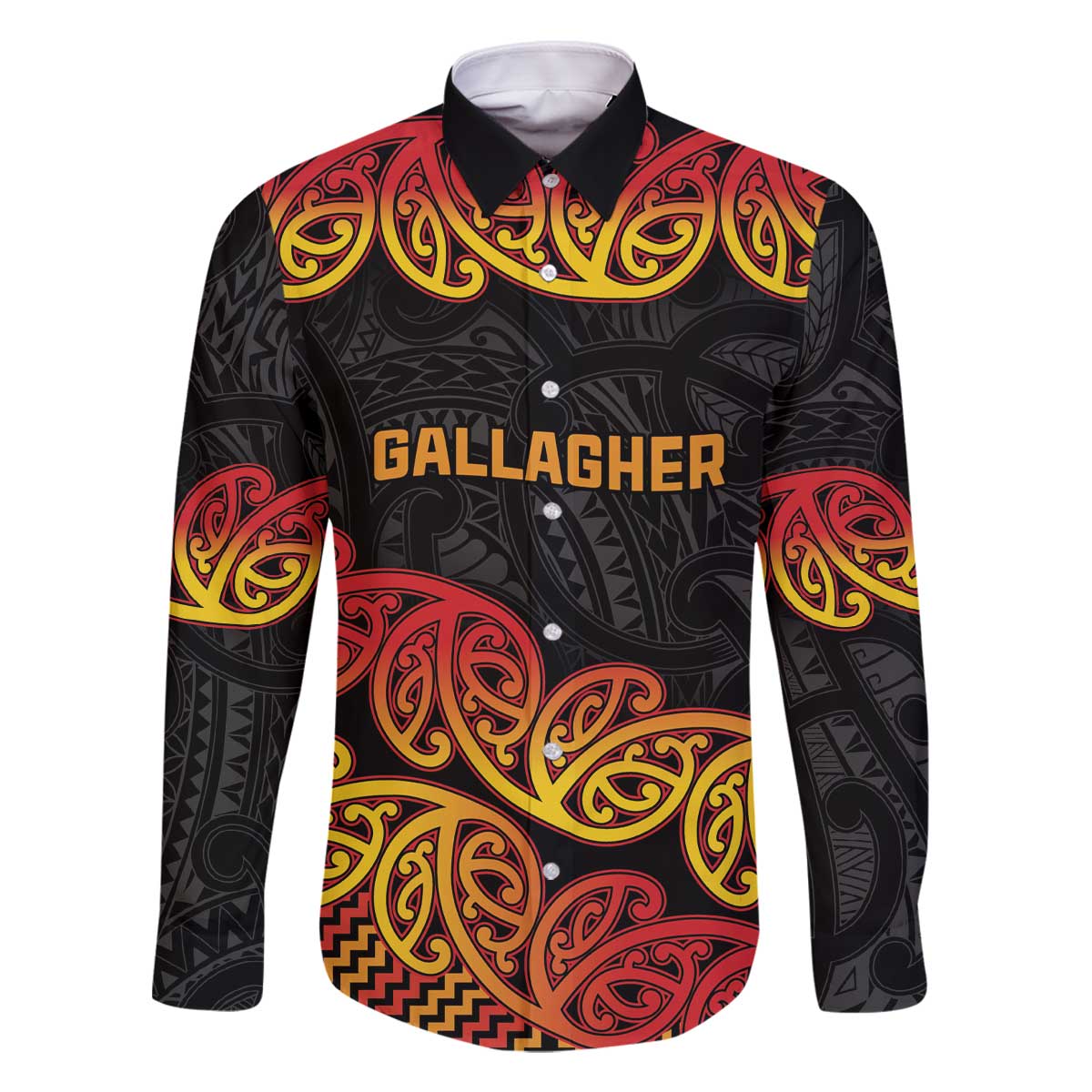 New Zealand Rugby Pacific Custom Family Matching Off The Shoulder Long Sleeve Dress and Hawaiian Shirt Rangatira Maori Kowhaiwhai Pattern LT9 Dad's Shirt - Long Sleeve Gold - Polynesian Pride