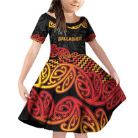New Zealand Rugby Pacific Custom Family Matching Off Shoulder Short Dress and Hawaiian Shirt Rangatira Maori Kowhaiwhai Pattern LT9 Daughter's Dress Gold - Polynesian Pride